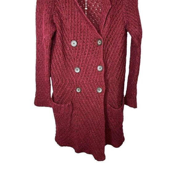 Free People Knit Long Draped Cardigan Sweater Red Wool Alpaca Large - Picture 7 of 12